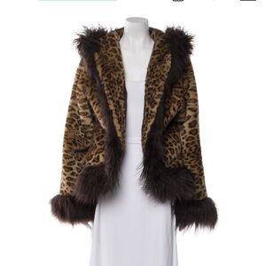Never Worn Charlotte Simone Rocky Leopard Print Coat with Brown Trim